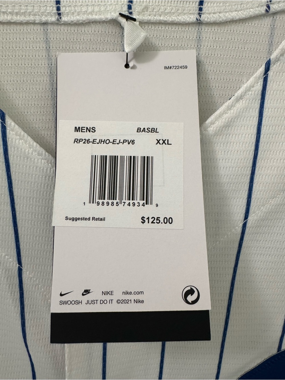 Nike White Baseball Jersey with Royal Blue Pinstripes XXL - Picture 4 of 11